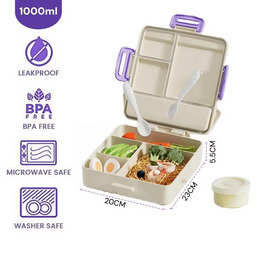 Bento Box for Kids - Insulated Bento Lunch Box with Leak Proof Vacuum Insulated Food Jar - 4 Compartments Outdoor Tableware