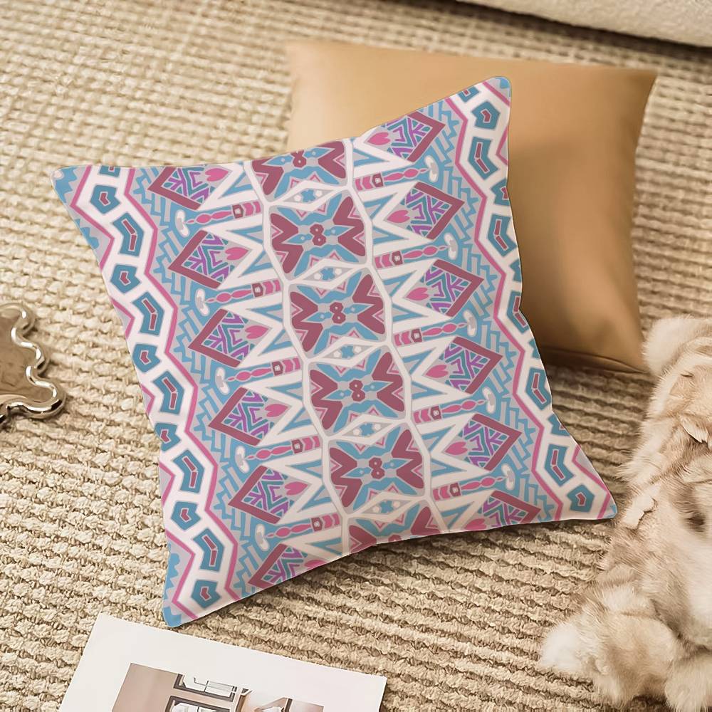 Bohemia Pillow Case Anti-dustmite Pillowcase Invisible Zipper Silky Short Plush Sofa Cushion Cover