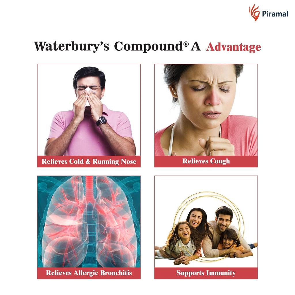 Waterbury’s Compound A Ayurvedic Cough And Cold Relief Syrup | Immunity Booster Herbal Tonic For Adults And Kids | 250 Ml Bottle