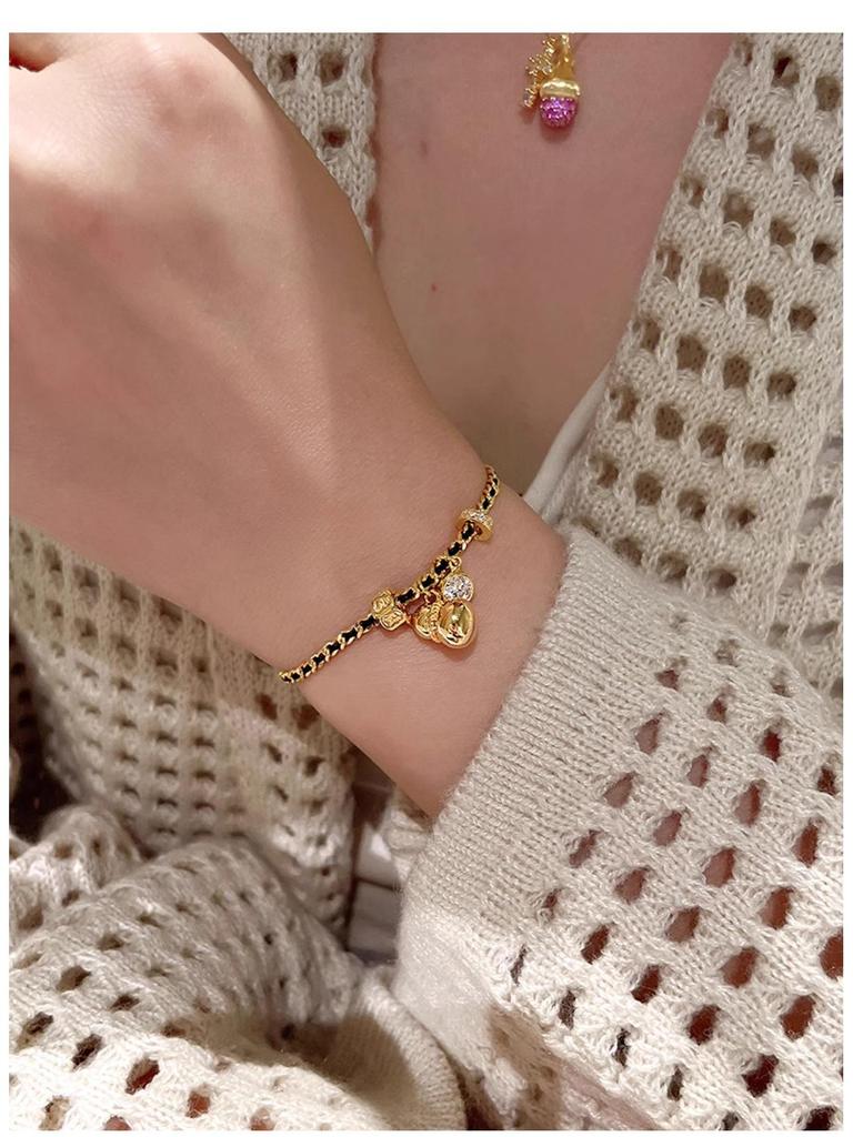 Elegant Chinese Gourd Black Rope Bracelet: Women's Luxury Red Rope Hand Jewelry