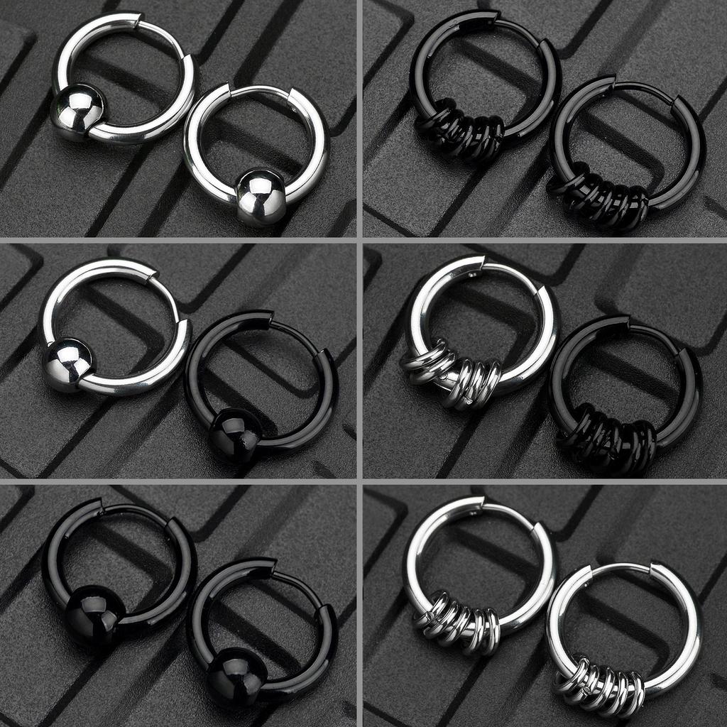 1 Pair Stainless Steel Hoop Earrings for Men Women Small Circle Metal Ball Anti-allergic Ear Buckle Rock Hip Hop Zircon