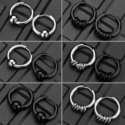 1 Par Pendientes de Aro de Acero Inoxidable para Hombre Mujer Círculo Pequeño Bola de Metal Antialérgico Hebilla de Oreja Rock Hip Hop Zircón