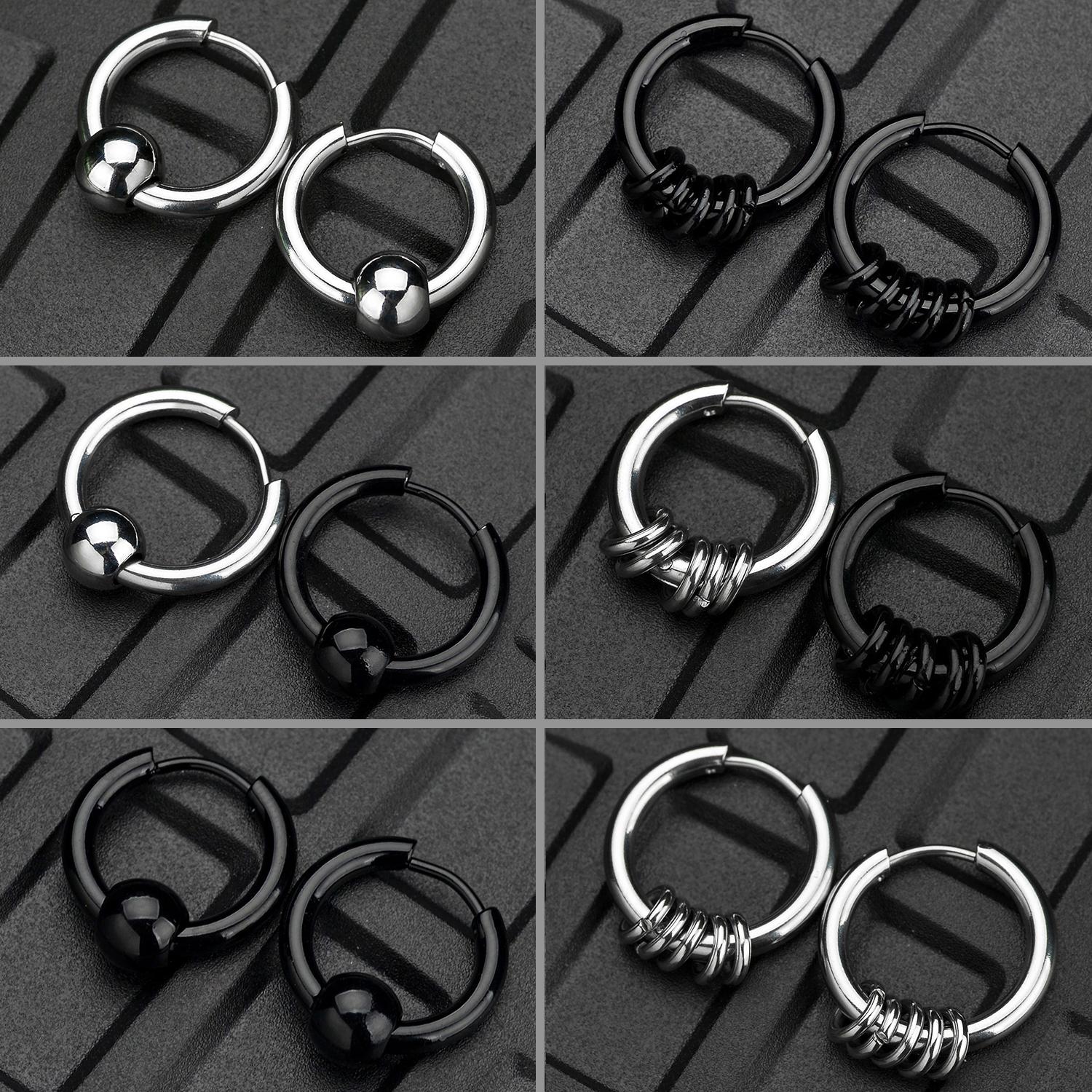 Lucky Star Jewelry Women's 1 Pair Stainless Steel Hoop Earrings For Men Small Circle Metal Ball Anti-Allergic Ear Buckle Rock Hip Hop Zircon