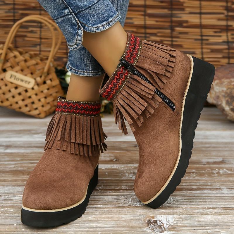 Women's Winter Furry Slip-Resistant Platform Sneakers/Boots - Thick Platform Height Increase