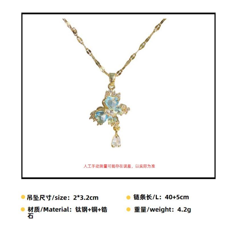 Women S Butterfly Tassel Titanium Steel Necklace Zircon Inlaid Clavicle Chain