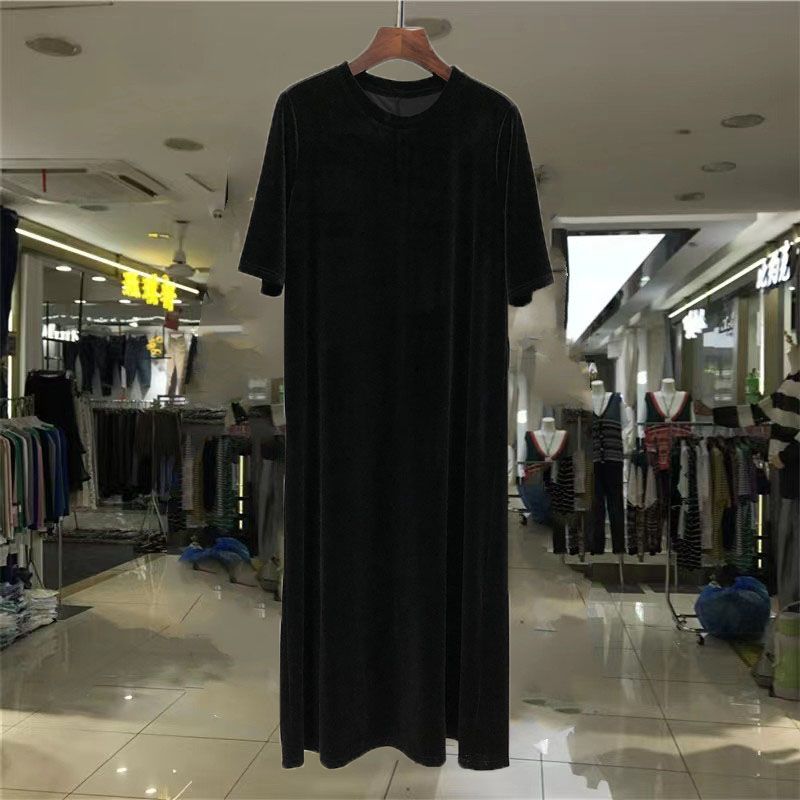 

Velvet Korean Style All-Matching Slimming Idle Style Dress Black does not split S