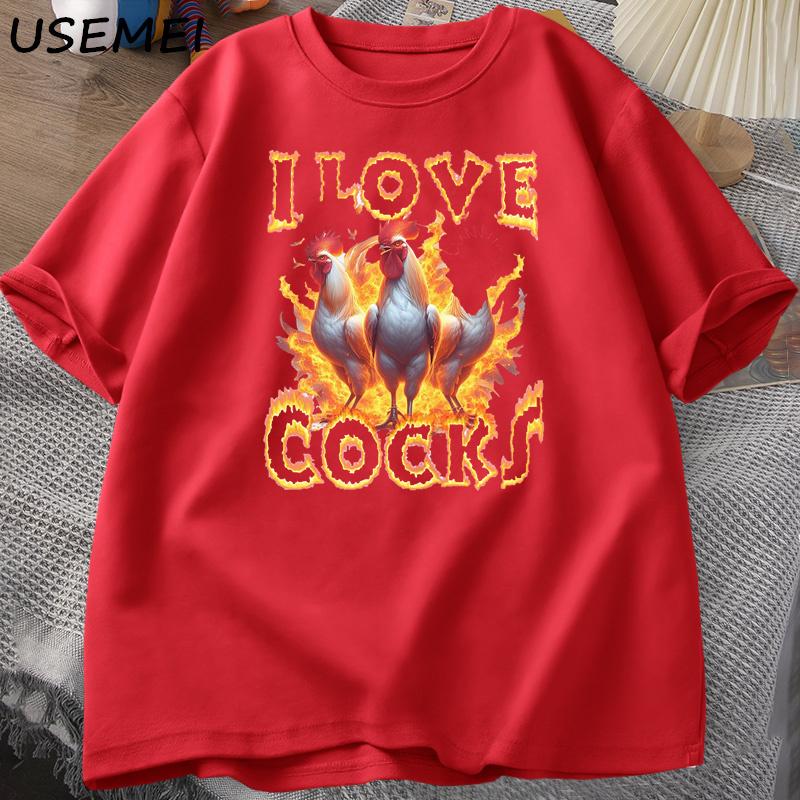 I Love Cocks Roosters Funny Meme T Shirt Men Women Funny Graphic T Shrts Farmer Chicken Lover T-Shirt Cotton Mens Printed Tees