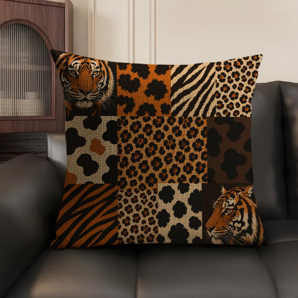 Leopard Tiger Giraffe Zebra Cushion Cover Linen Organic Fabric DoubleSided Printing Sofa Breathable Home Decor Gift Pillow Case