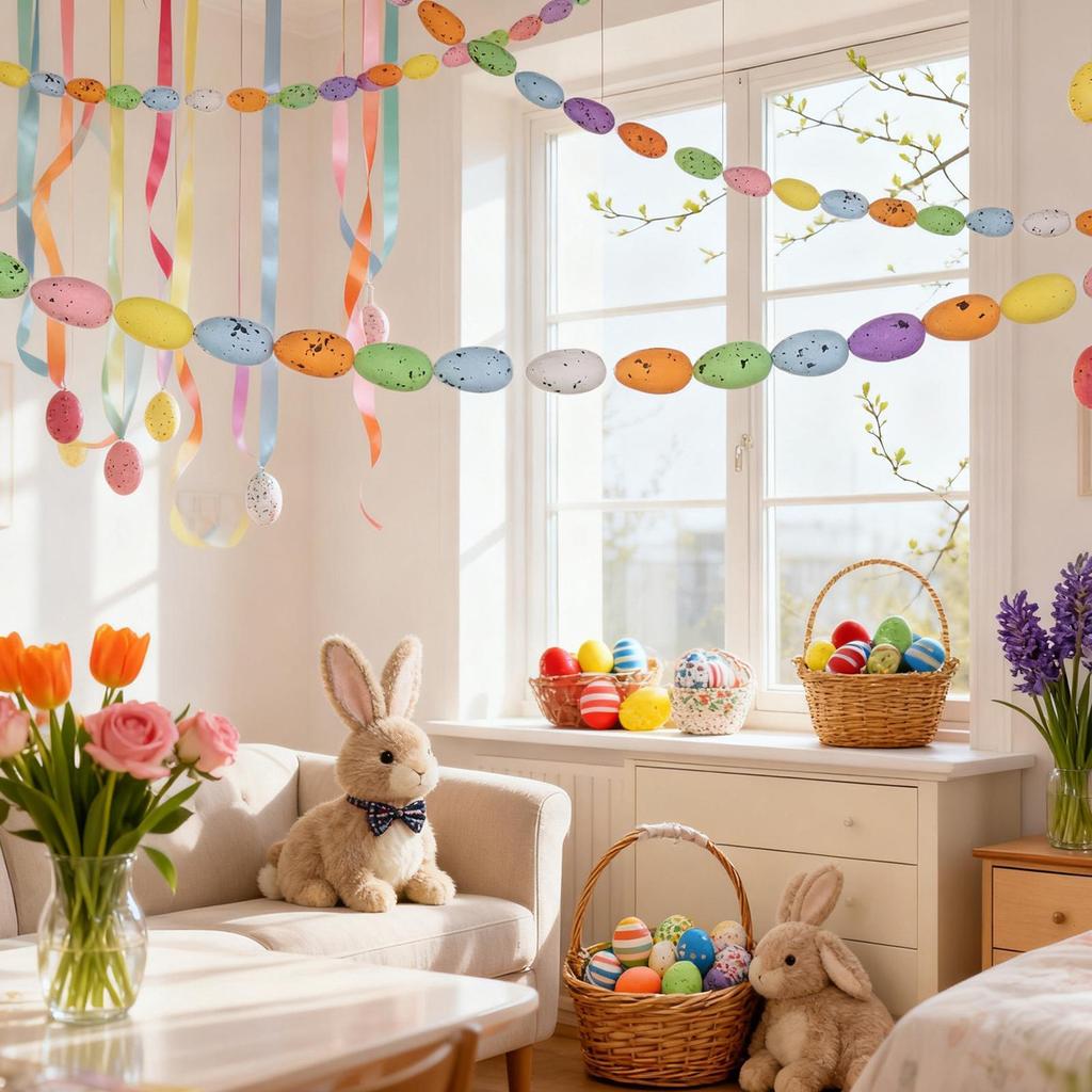 Easter Garland 6.56ft Easter Speckled Egg Holiday Decor Rustic Garland Ornament For Home Office Apartment Bedroom Study