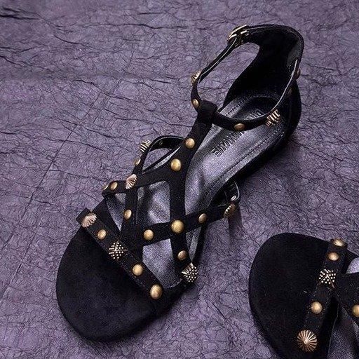 

Точечная версия~ Ретро сандалии-гладиаторы с заклепками, открытым носком и плоской подошвой, этнический стиль, отпускные, сандалии с ремешком-пряжкой на одном слове, женские 40