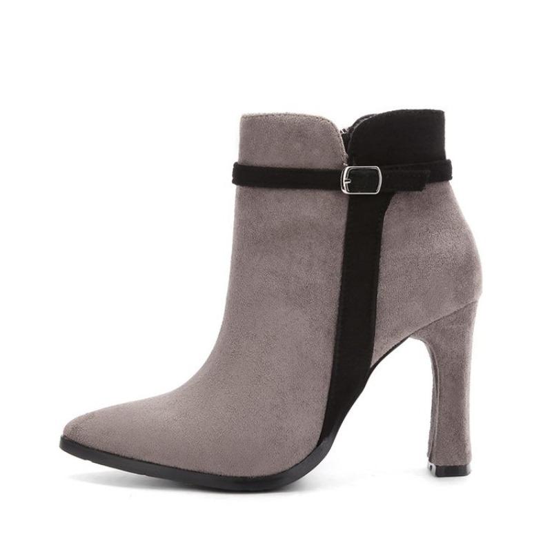 Simple short women's boots thin heel high heel suede splicing pointed sexy nightclub slim short boots
