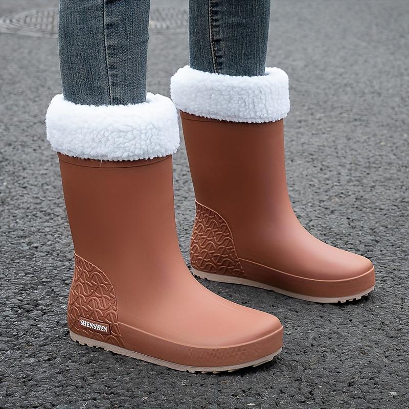 Women's Mid-Calf Warm Boots Slip-On Fashionable Ankle Boots with Removable Fleece Lining Outdoor Activities and Rainy Weather Use Winter Boots