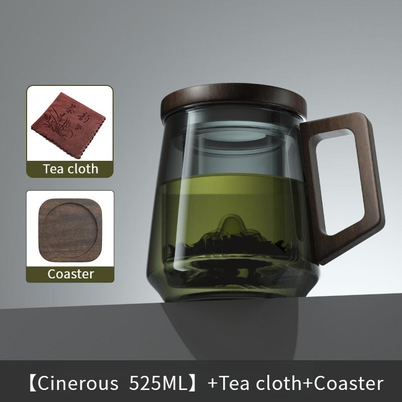 GIANXI High-End Glass Tea Cup Tea Water Separation Guanshan Design Tea Strainer Walnut Tabletop Anti-Scald Coaster Teacup Set