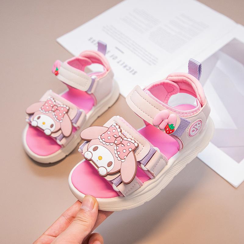 Girls' My Melody Summer New Open-Toe Non-Slip Beach Shoes for Older Children with Velcro Fashionable Versatile Sandals