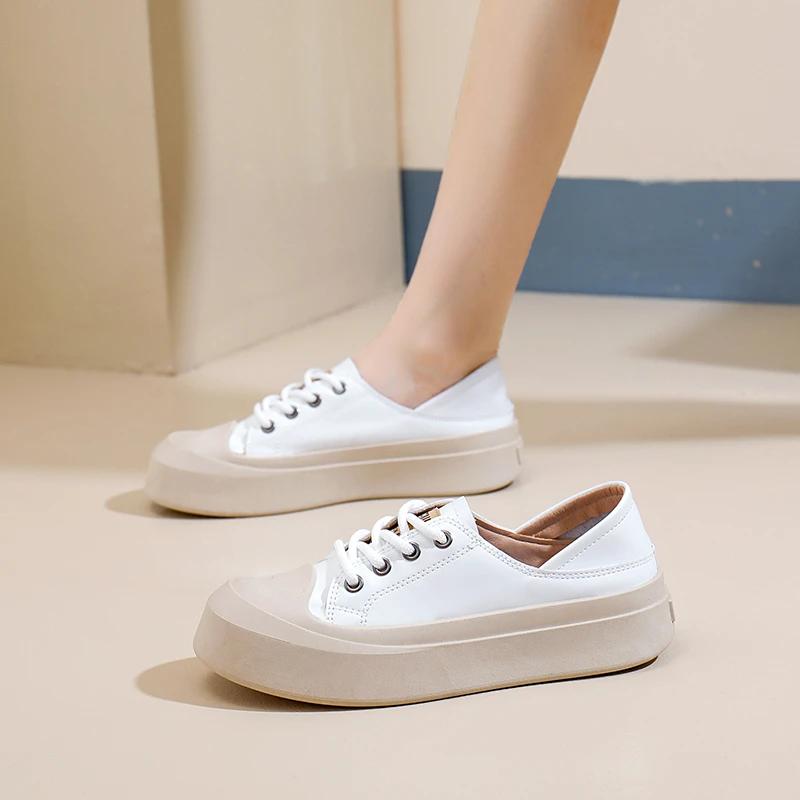 

Мода 2024 года. Модная женская обувь со шнуровкой спереди. Женская вулканизированная обувь. Новая круглая головка. Высококачественная повседневная обувь в цвете. 40 белый