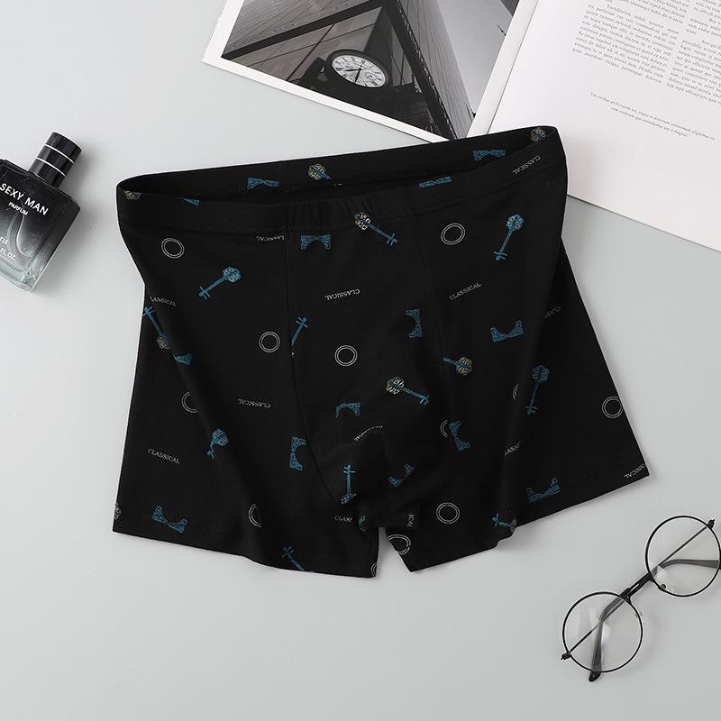 Men's Breathable Boxer Briefs - Printed Mid-Waist, Youthful Plus Size, Loose Four-Corner Shorts