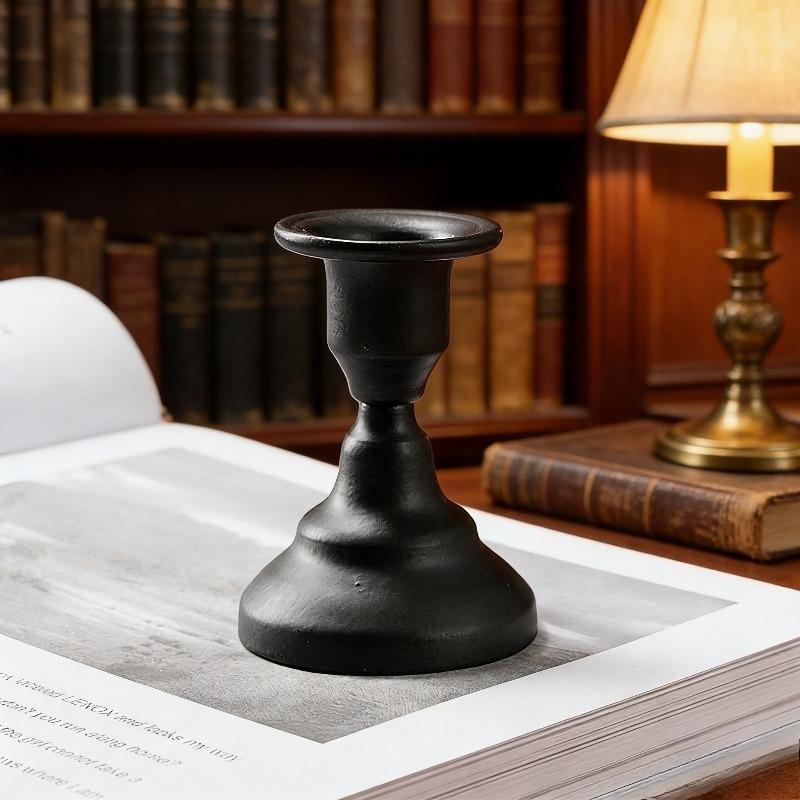 2Pcs Vintage Metal Candlestick Holders Matte Black Taper Candle Stand for Wedding Party Table Decor