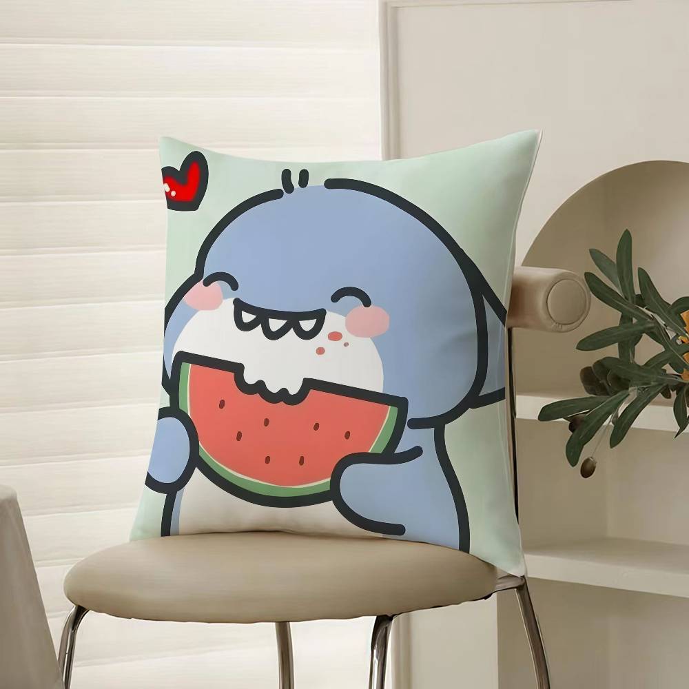 Tecknad Söt Hajar Monster Bild Kuddfodral Komfort Soffa Säng Silkeslen elegant Osynlig dragkedja Dekorativt kuddöverdrag