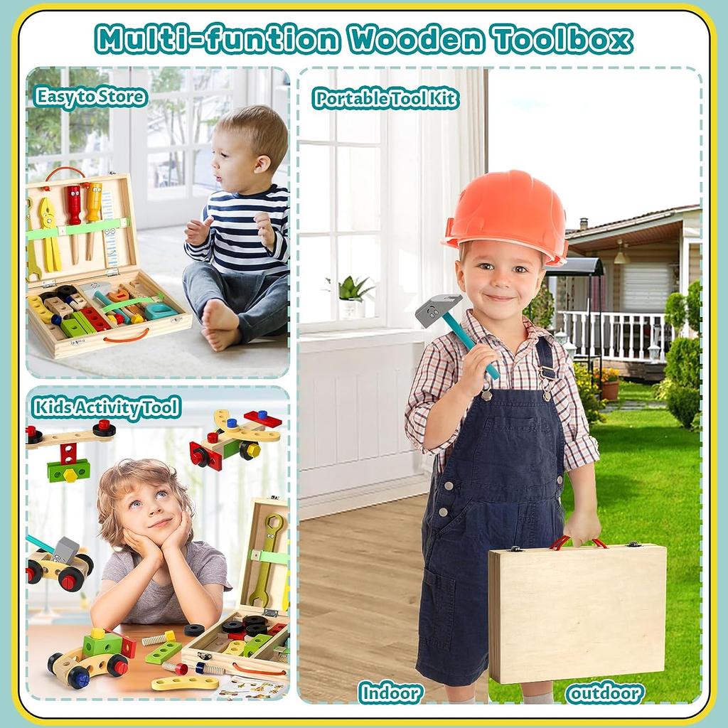 Treleketøy Verktøykasse Montessori Leketøy Pedagogiske spill Verktøykasse Barneleke Fra Gave Jenter Gutter 2 3 4 5 6 År 34 stk.