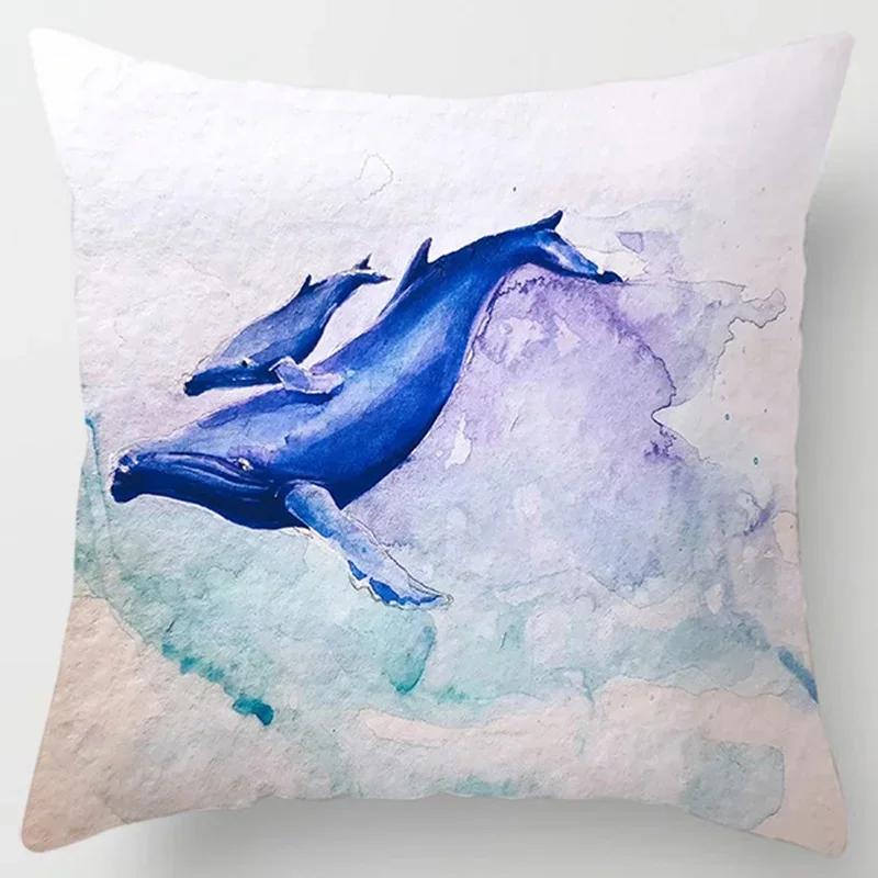 

Серия картин маслом «Океанский кит» Наволочка с принтом для подушки Домашняя гостиная Диванная декорация Квадратная наволочкаx 66x66cm