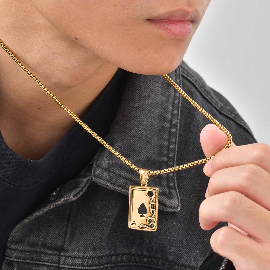 Gothic Playing Card Necklace for Men Boys,Stainless Steel Spade A Pendant Necklace,Vinatage Jewelry Gift