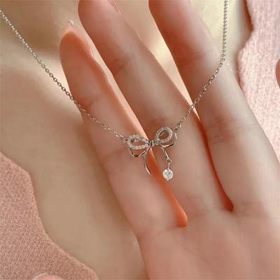  Double Layered Bowknot Pendant Necklace For Women Girls Elegant Versatile Necklace Clavicular Chain Jewelry Accessories