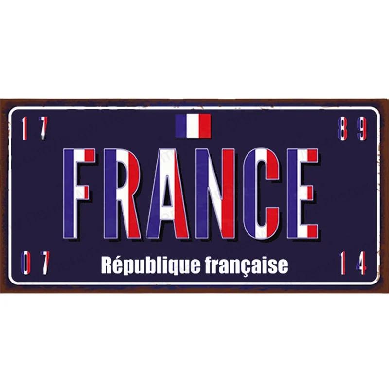 Country Metal Sign License Plate France Russia Tin Sign Car Garage Motorcycle Decoration Spain Poland London Number Plate N39
