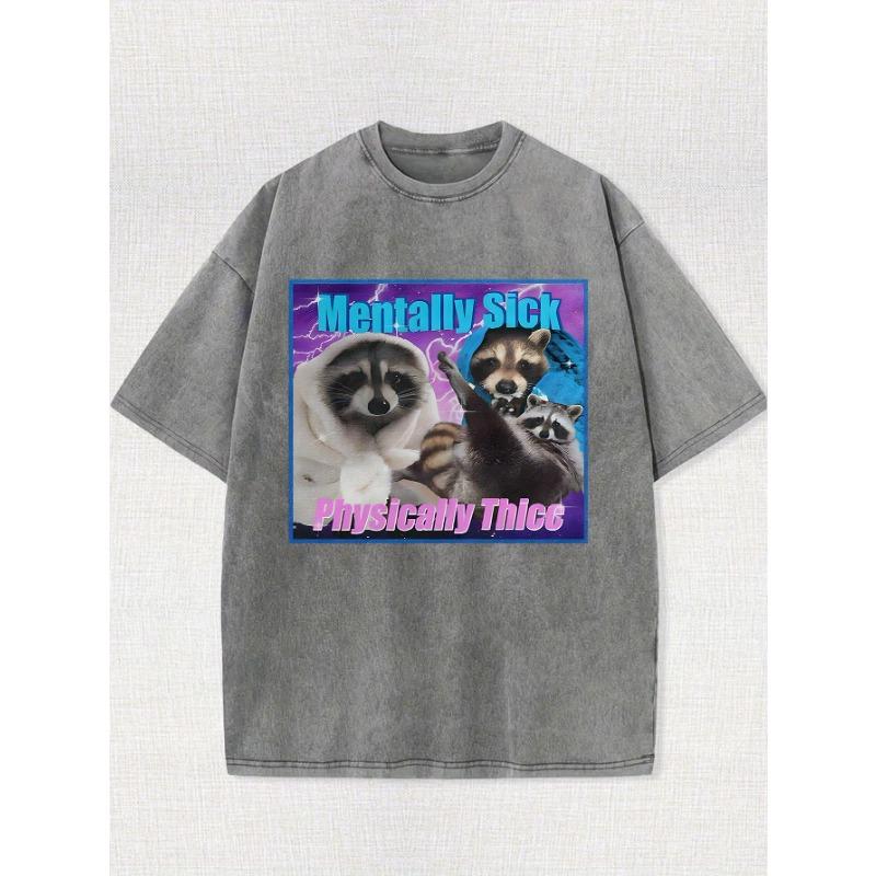 Small Raccoon, Animal Print Design, Rugby, 8.11 oz of Cotton High-Quality Printed T-Shirt with Round Neck And Short Sleeves