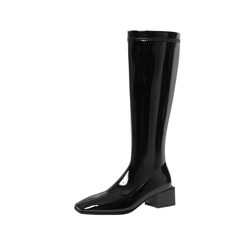 Fashion Patent Leather Women Knight Knee-High Boots Fashion Thick Heel Shoes Female Long Booties Autumn Winter Women's Shoes