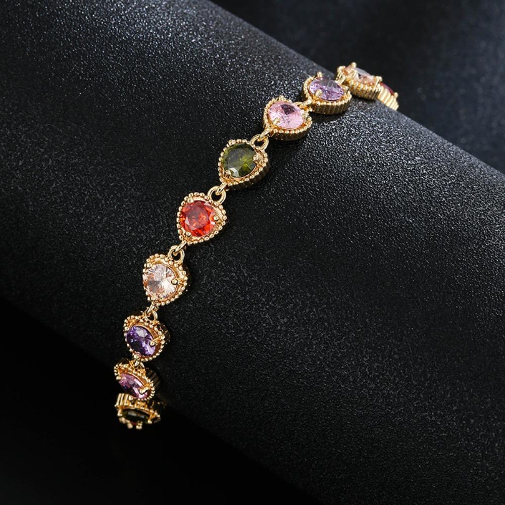 Colorful Rainbow Zircon Bracelet Luxury Chain Bracelets Heart Shaped Bracelet  Wedding