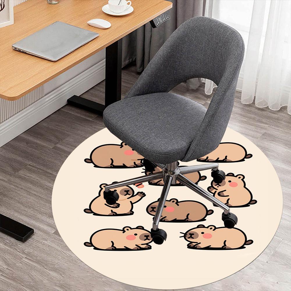 1PC Capybara Cute Cartoon Round Chair mat Area Rug - Non-Slip, Floor Mat for Office, Bedroom, home decor Christmas Gift c0528005