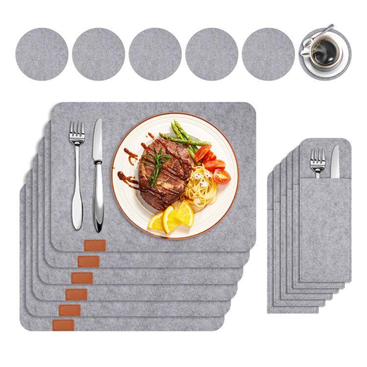 Placemats and Coaster Set of 6 Washable Felt Place Mats with Coasters and Cutlery Bags Heat Resistant Dining Table Mats