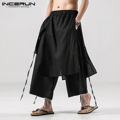 Heren Effen Kleur Casual Broek Joggers Elastische Taille Losse Irreguliere Rok Broek Heren Streetwear Harajuku Cropped Wijde Pijpen