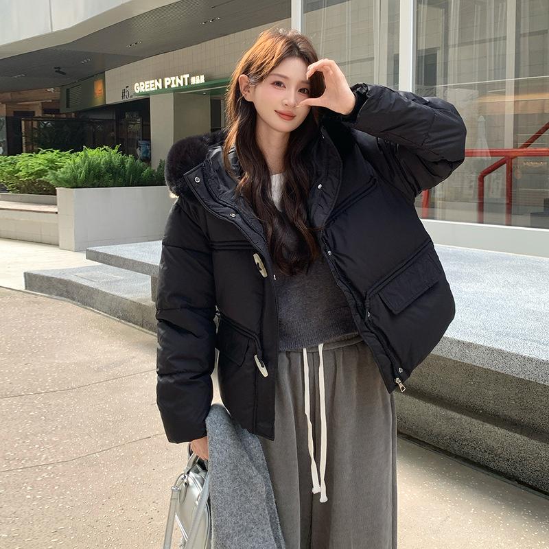 

Big fur collar short down cotton clothes women s winter design sense niche high sense fashion age-reducing jacket S