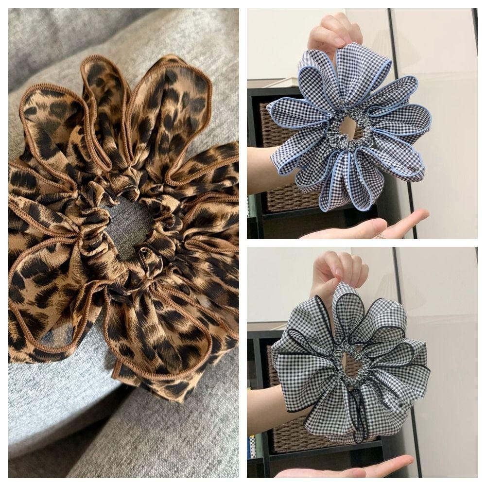 Słodkie Kwiatowe Gumki do Włosów Tkanina Kratka Spinka do Włosów Modny Niebieski Kratka Pierścień do Włosów Kobiety