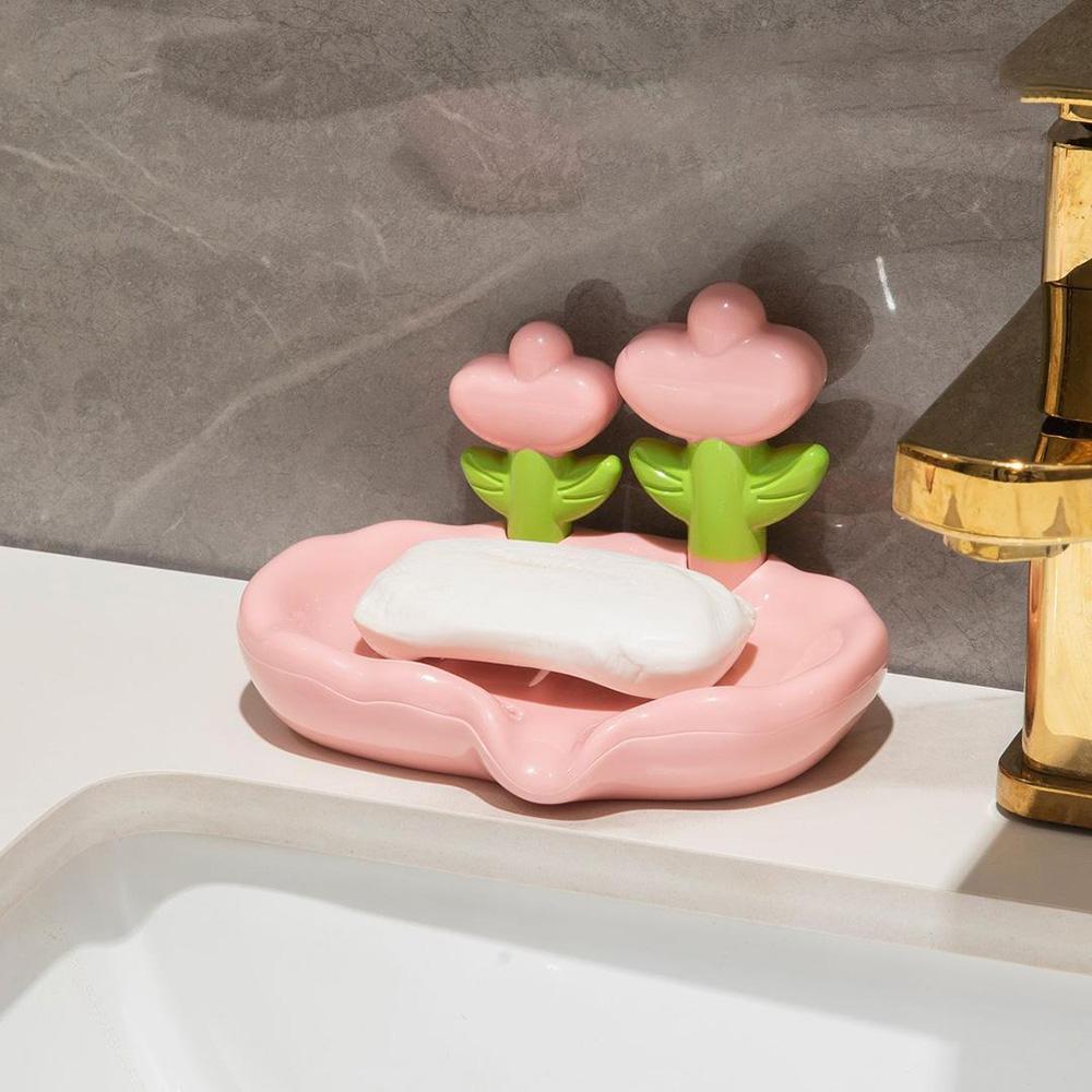 Plastic Flower Soap Box Creative Decor Soap Dish Self Draining Non-slip Soap Holder Cute Storage Soap Rack Bathroom Accessories