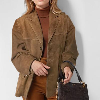 Vintage Suede Jackets Women Casual Loose Lapel Single Breasted Blazer Female Autumn Fashion Long Sleeves Brown Outwear Lady