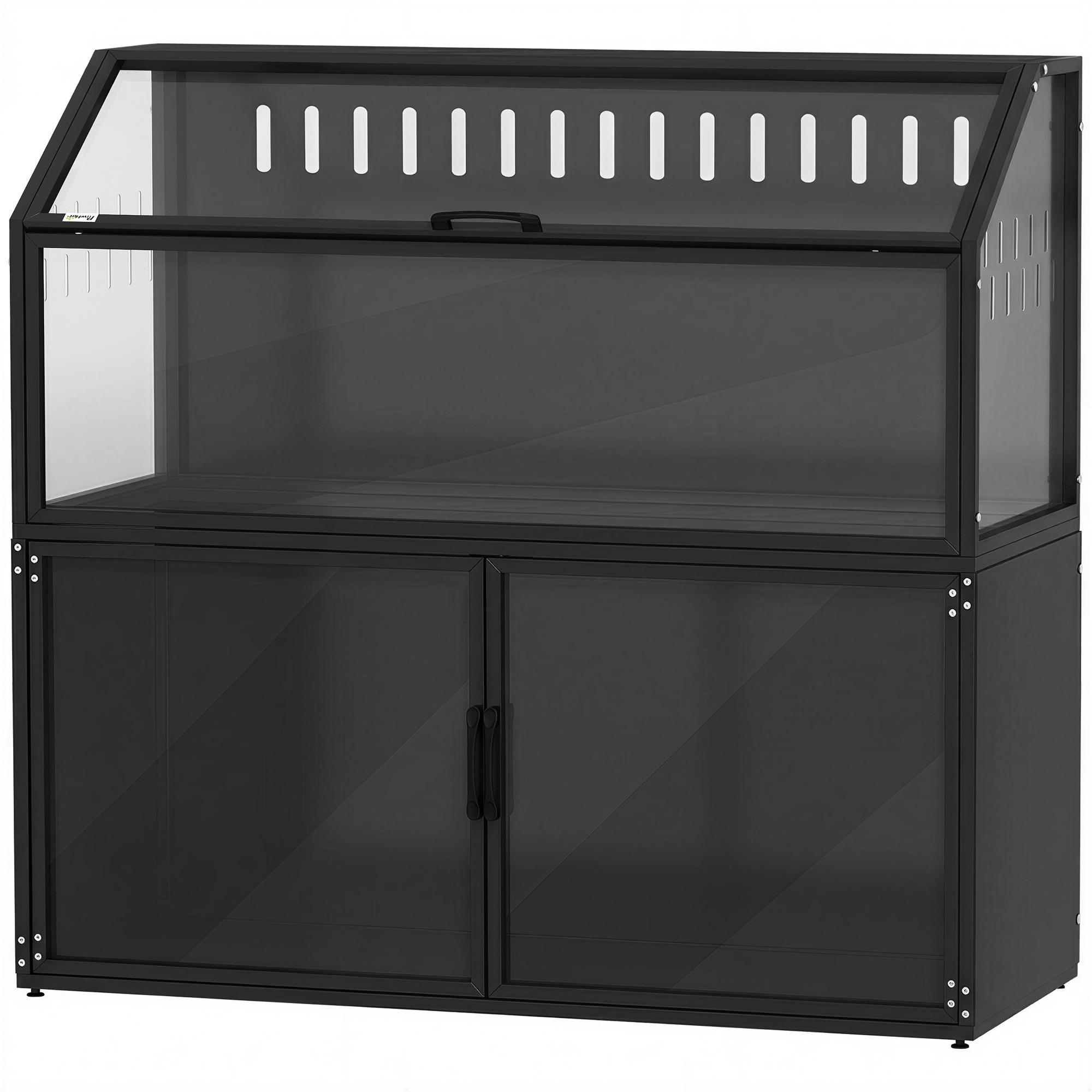 Cage Hamster 2 en 1 Avec Meuble de Rangement Pour Rongeur Hamster Syrien Et Souris Acier Et Acrylique Noir