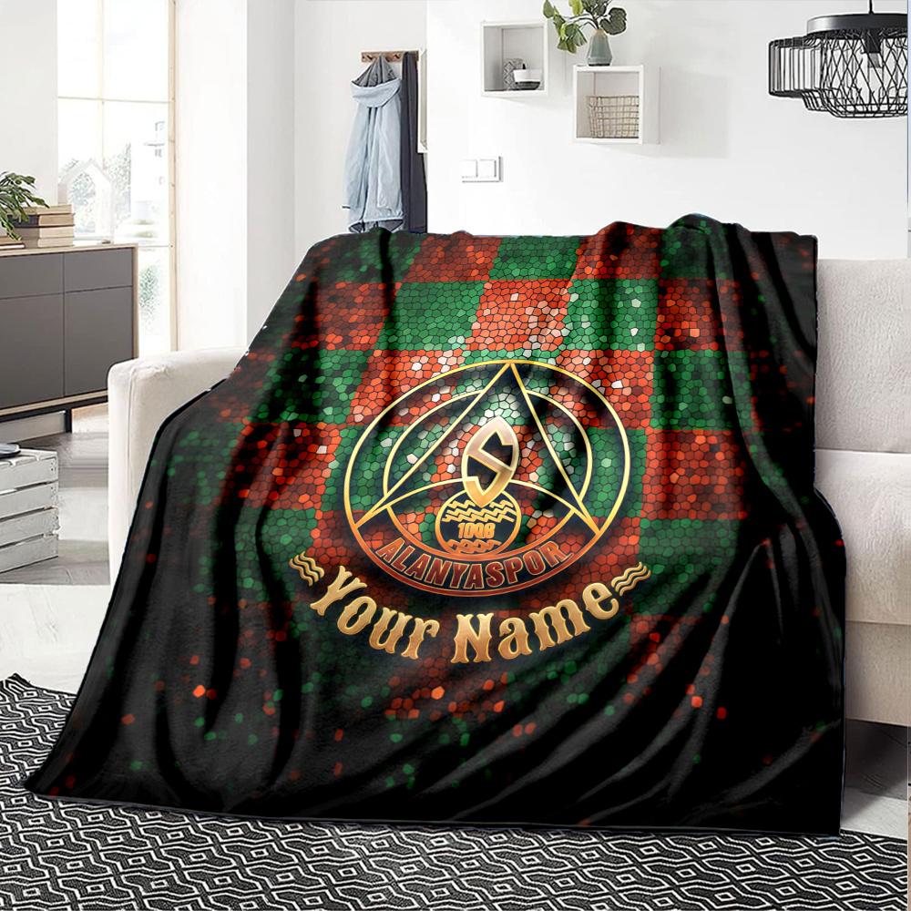 1PC Alanyaspor Custom Name Patterned Flannel Blanket Suitable For All Seasons For Home Decor Warmth And Comfort Gifts Holiday Present