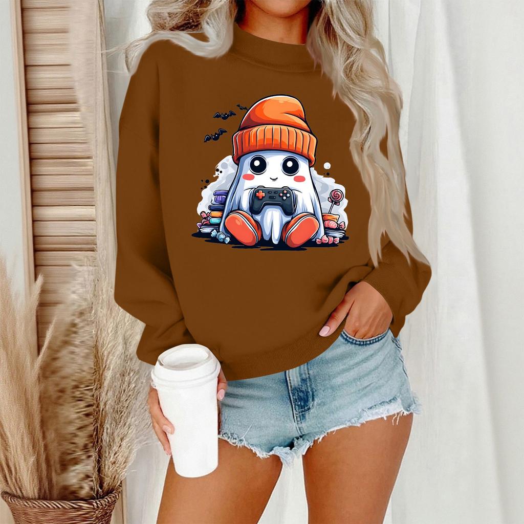 Women's Casual Fashion Round Neck Long Sleeve Halloween Printed Sweatshirt
