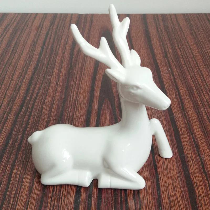 Easter Couple Deer White Glazed Porcelain Ceramic Crafts Ornaments Decorations for Home Decro Fairy Garden Accessories for Gifts