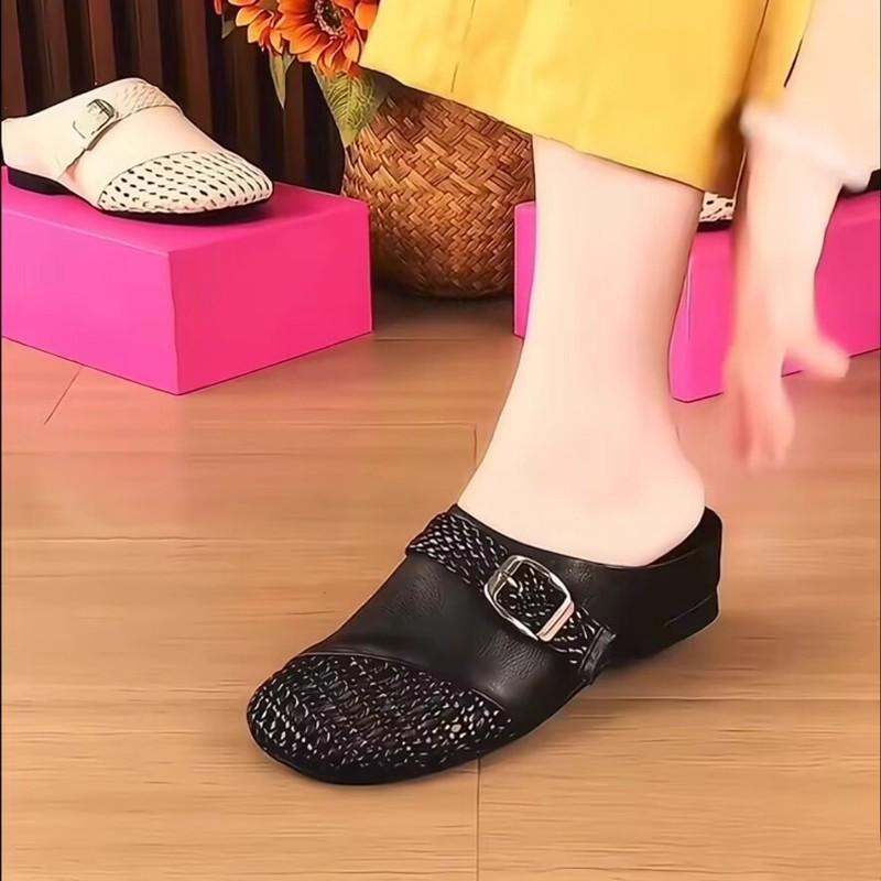 Baotou hollow half slippers women's outer wear summer new fashion casual versatile low heel woven sandals