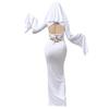 Specter Costume Women Adult Specter Costume White Backless Dress with Mask for Halloween Party Cosplay