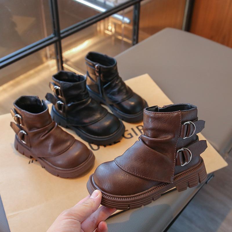 Children's Short Boots British Style Princess Boots Boys Non-slip Leather Boots