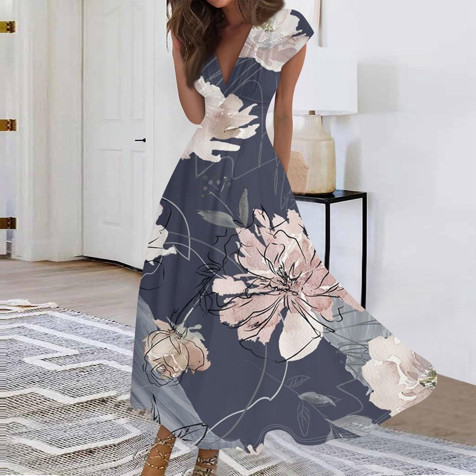 

Женское длинное повседневное платье. Летнее платье с короткими рукавами и v-образным вырезом на талии с принтом. XXL