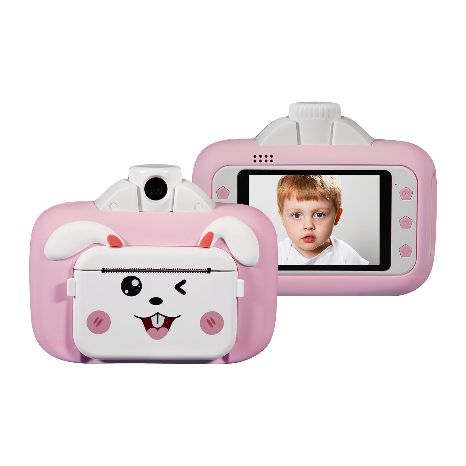 

Kid Camera Children 1080P Digital Camera Thermal Print 3.5Inch IPS Screen 180° Rotatable 4K Lens Photo Selfie 32GB Memory Card рожевий