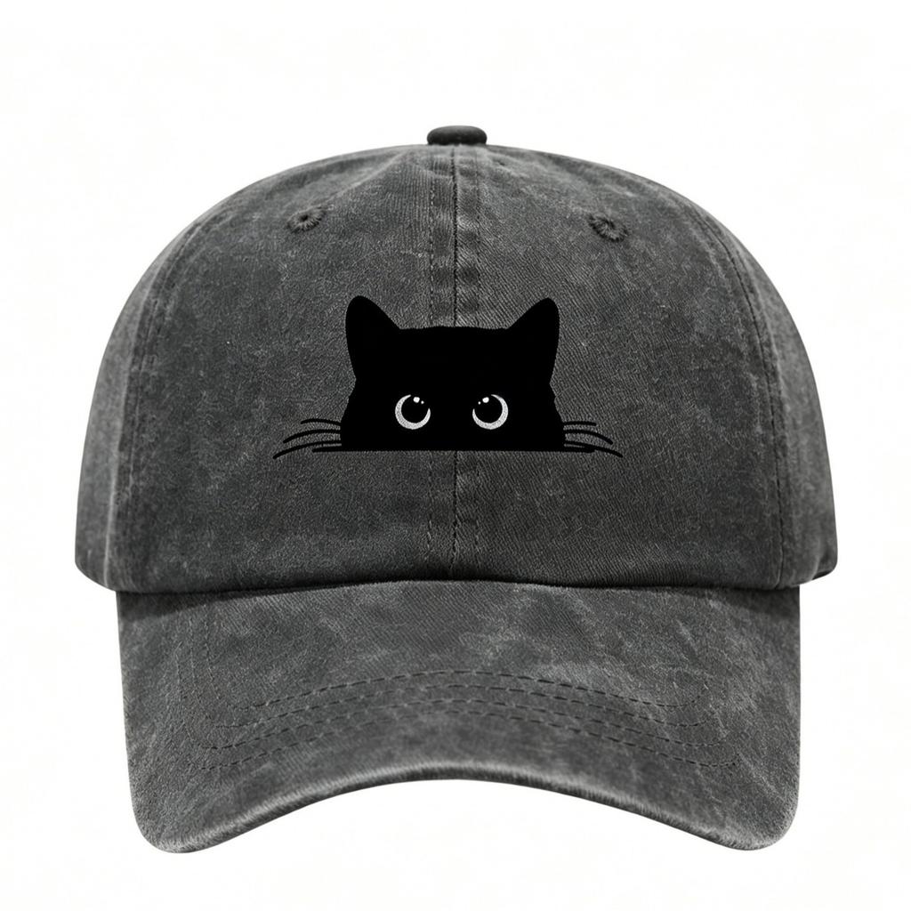 Small Black Cat Print Retro Street Feng Shui Wash Men and Women Baseball Cap Casual Outdoor Sun Hat