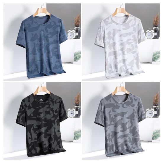 T-shirt Homme Col Rond Manches Courtes Coupe Regular T-shirt Séchage Rapide Extensible Hauts Décontractés Streetwear