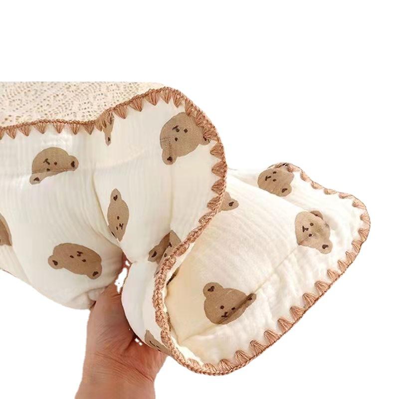 Baby Pillow Pure Cotton Gauze Baby Styling Pillow Lace Cotton Newborn Head Anti-Bias Head Correction Low Pillow 0-6