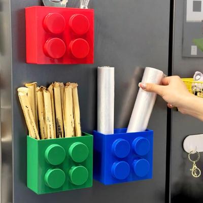 1PC Building Block Magnetic Refrigerator Storage Box, DIY Decorative Shelf, Suitable for Stationery, Blackboard Erasers, Straws,
